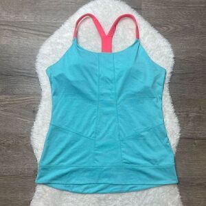 Mondetta Womens Racer Back Tank Top Teal Built in Bra Size L Swimwear Activewear